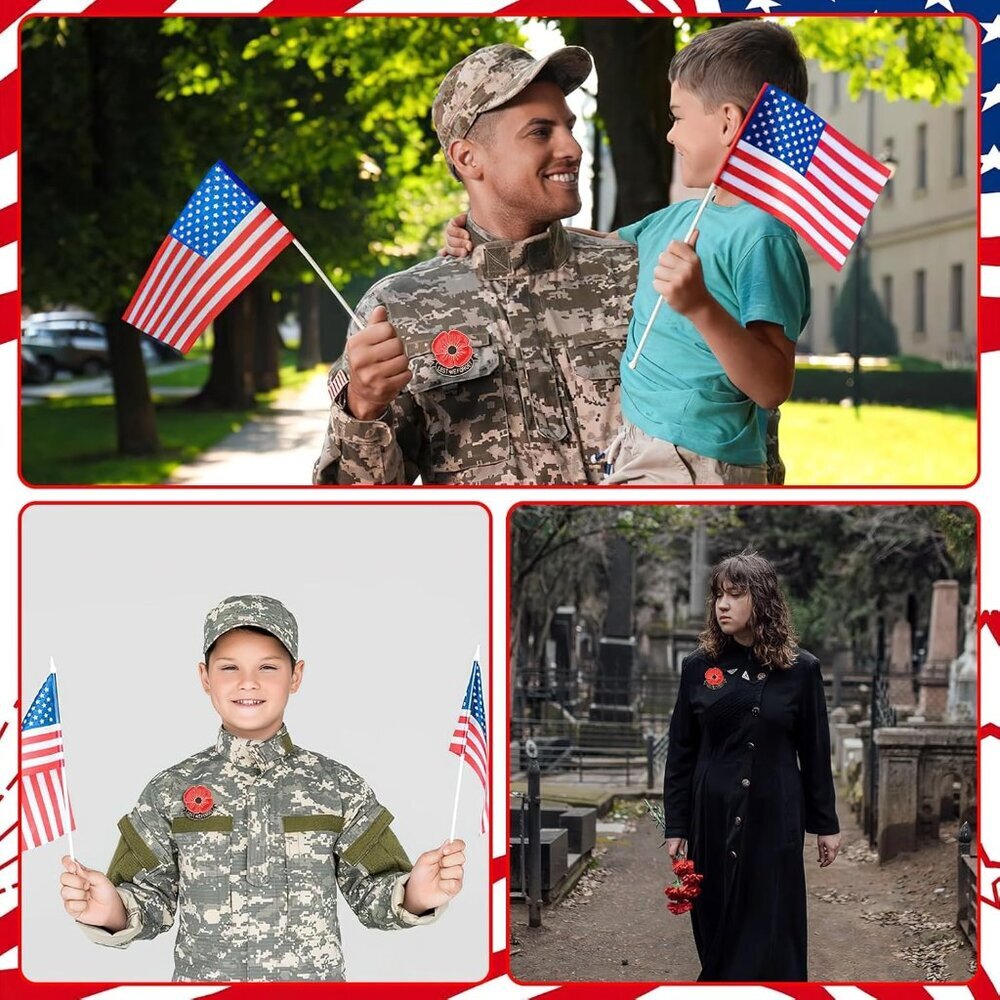 Red Poppy Flower Brooch Pins 60Pcs Memorial Lapel Badges Long-Lasting Enamel Acc - Picture 5 of 7